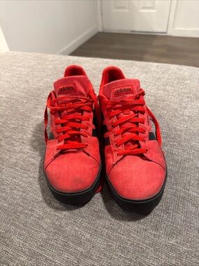 adidas Men’s Red Suede Lace-Up Sneakers with Black Accents